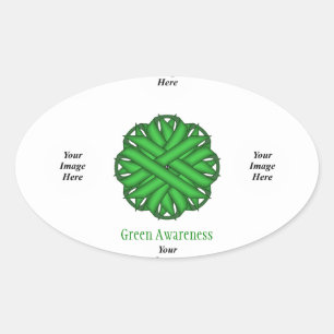 Green Flower Ribbon Template by Kenneth Yoncich Oval Sticker