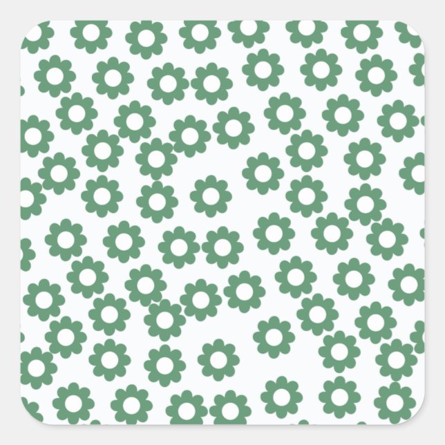 Green Flower Y2K Pattern Square Sticker (Front)