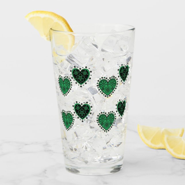 Green Flowered Hearts Glass (Front Ice)