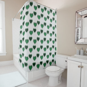 Green Flowered Hearts Shower Curtain