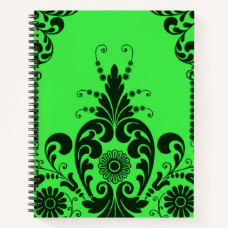 green flowers and culicues print notebook