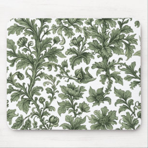 Green flowers and leaves mouse mat
