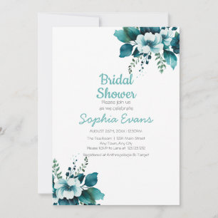Green Flowers and Leaves White Bridal Shower Invitation