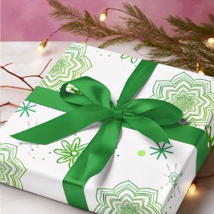 Green flowers and stars wrapping paper sheet