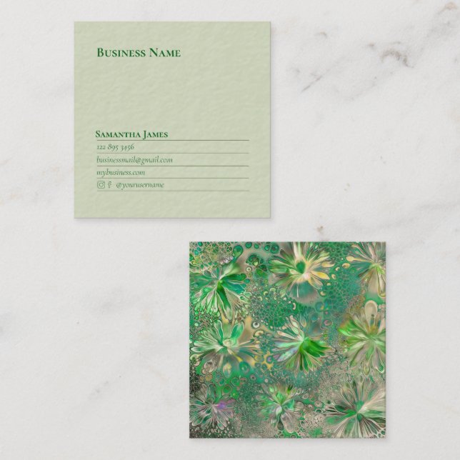 Green Flowers Background Professional Square Business Card (Front/Back)