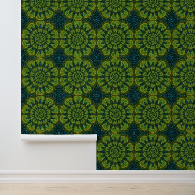    Green Flowers Cool Modern Stylish Hippie Tribal Wallpaper (Application)