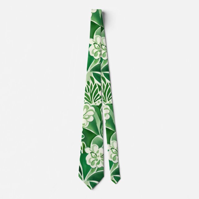 Green flowers, elegant floral design tie (Front)