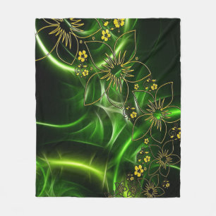 Green Flowers Fleece Blanket