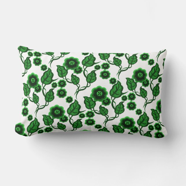 Green flowers, green leaves, Folk art floral Lumbar Cushion (Front)