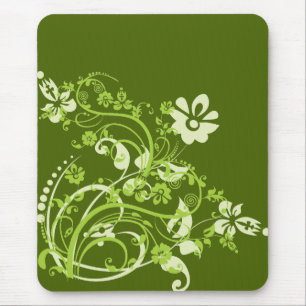 Green Flowers Mouse Mat