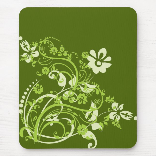 Green Flowers Mouse Mat (Front)