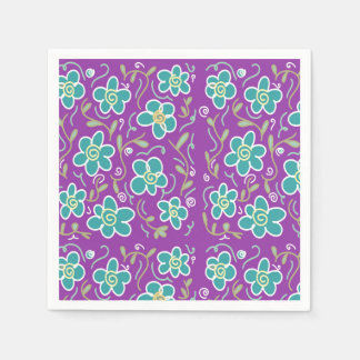 Green flowers on purple design napkin
