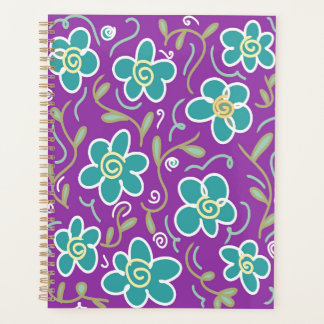 Green flowers on purple design planner