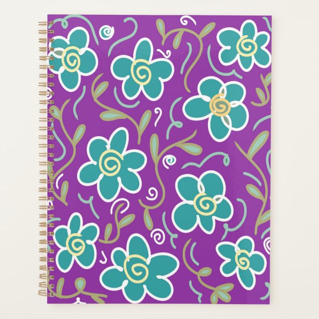 Green flowers on purple design planner (Front)