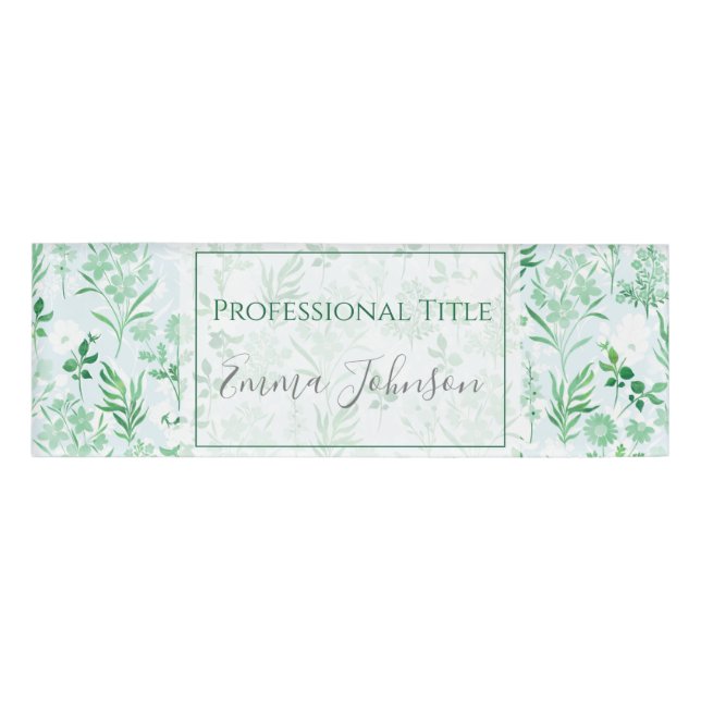 Green Flowers Painting Botanical  Name Tag (Front)
