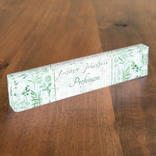 Green Flowers Painting Botanical  Nameplate