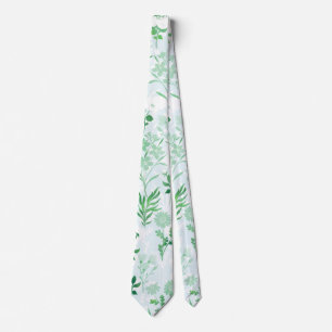 Green Flowers Painting Botanical  Tie