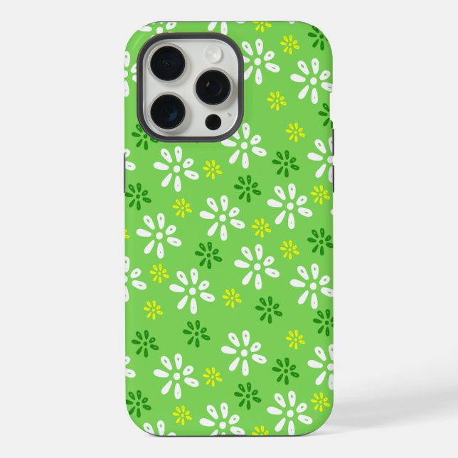 Green Flowers Pattern iPhone 15 Pro Max Case (Back)