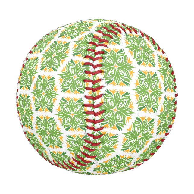 Green Flowers, Pattern Of Flowers, Floral Pattern Baseball (Angled)