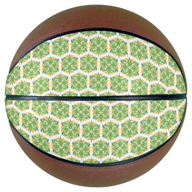 Green Flowers, Pattern Of Flowers, Floral Pattern Basketball (Front)