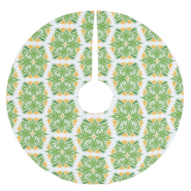 Green Flowers, Pattern Of Flowers, Floral Pattern Brushed Polyester Tree Skirt (Front)