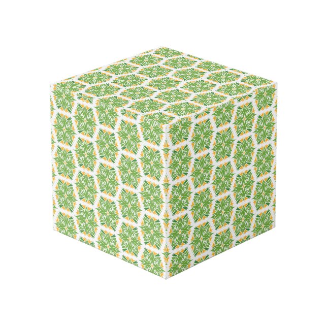 Green Flowers, Pattern Of Flowers, Floral Pattern Cube (Front Angled)