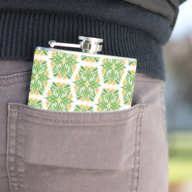Green Flowers, Pattern Of Flowers, Floral Pattern Hip Flask (In Situ)