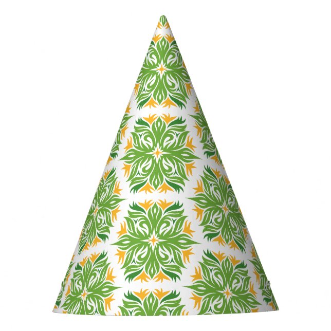 Green Flowers, Pattern Of Flowers, Floral Pattern Party Hat (Front)