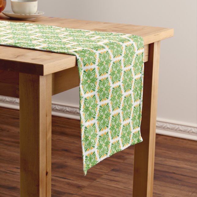 Green Flowers, Pattern Of Flowers, Floral Pattern Short Table Runner (In Situ)