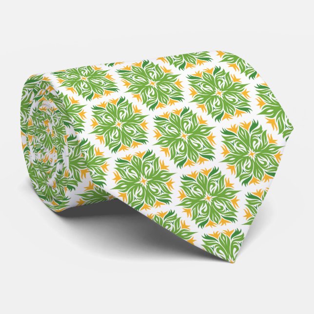 Green Flowers, Pattern Of Flowers, Floral Pattern Tie (Rolled)