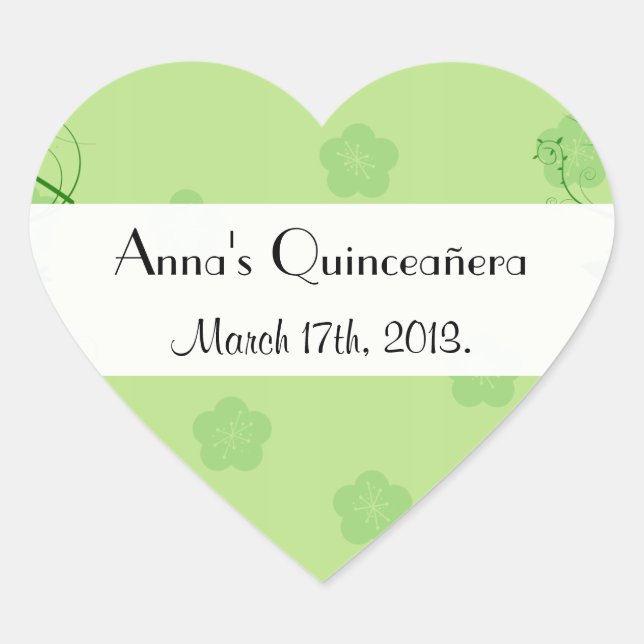 Green Flowers, Pattern Of Flowers, Quinceanera Heart Sticker (Front)