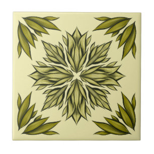 Green Flowers Pattern Retro Modern Botanical Tile