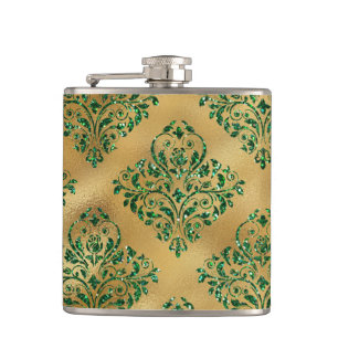 Green Flowers Rose Leaves Golden St Patrick Day Hip Flask