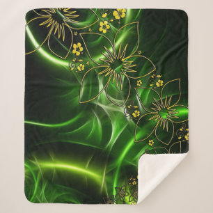 Green Flowers Sherpa Blanket