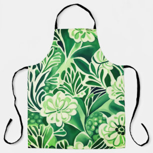 Green flowers, vintage design pattern apron