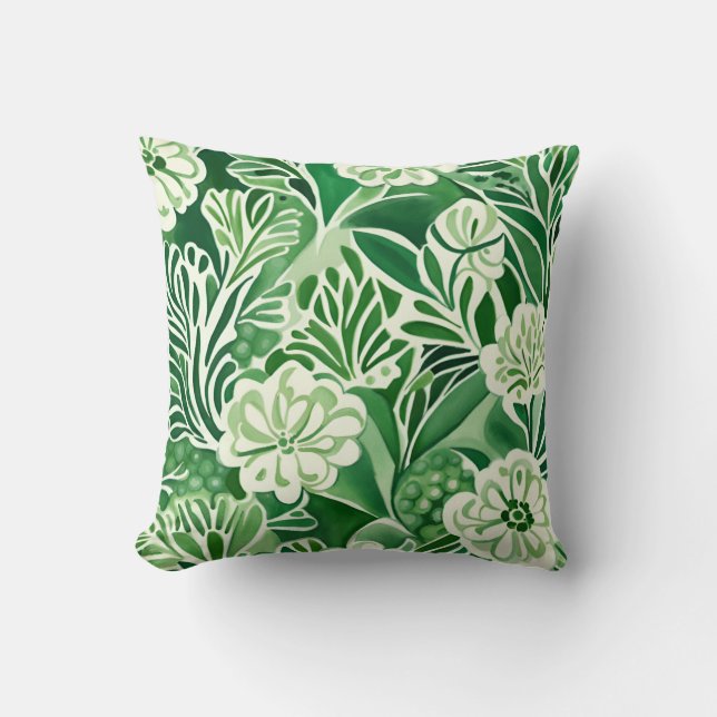 Green flowers, vintage design pattern  cushion (Front)