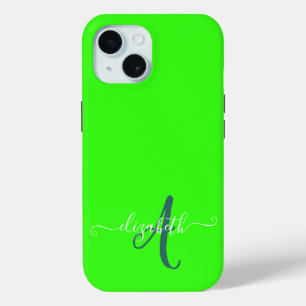 Green Fluorescent Neon Monogram iPhone 15 Case