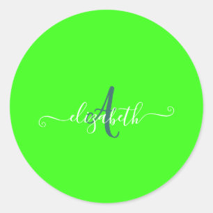 Green Fluorescent Neon Monogram  Classic Round Sticker