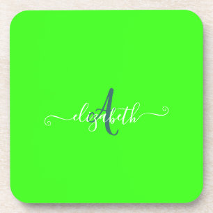 Green Fluorescent Neon Monogram Coaster