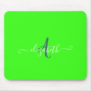 Green Fluorescent Neon Monogram  Mouse Mat
