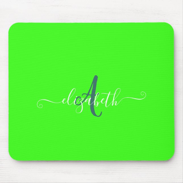Green Fluorescent Neon Monogram  Mouse Mat (Front)