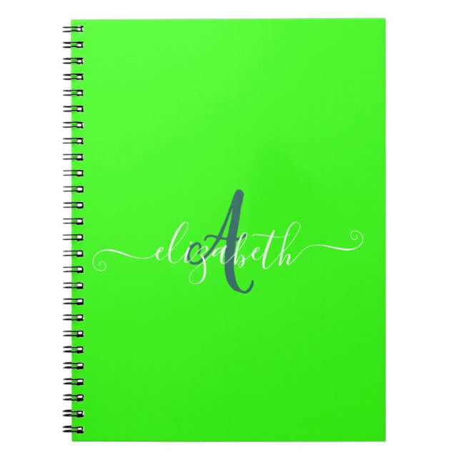 Green Fluorescent Neon Monogram  Notebook (Front)