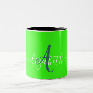 Green Fluorescent Neon Monogram  Two-Tone Coffee Mug