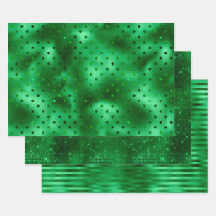 Green Foil Polka Dot Wrapping Paper Sheet