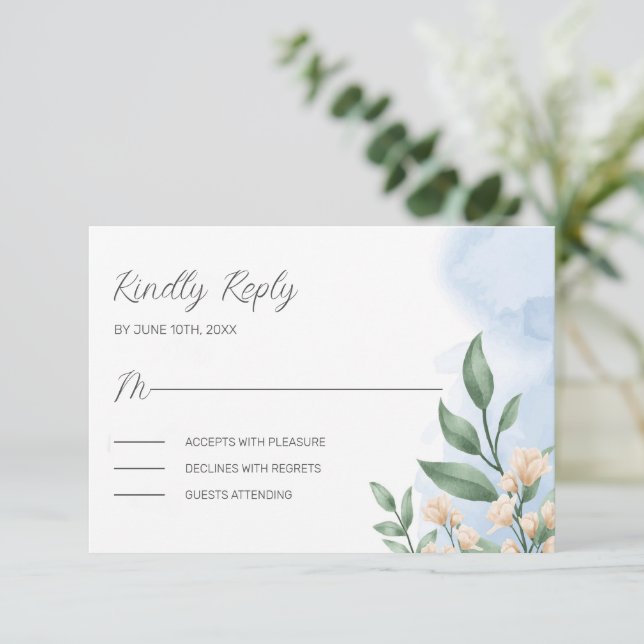 Green Foliage and Beige Flowers  Enclosure Card (Standing Front)