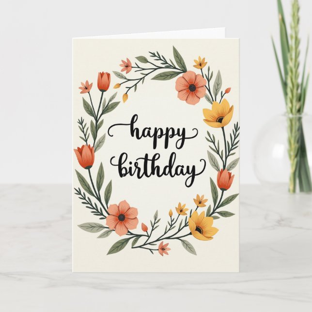 Green Foliage Birthday Card (Front)