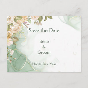 Green Foliage Botanical Ivory Roses Save the Dates Announcement Postcard