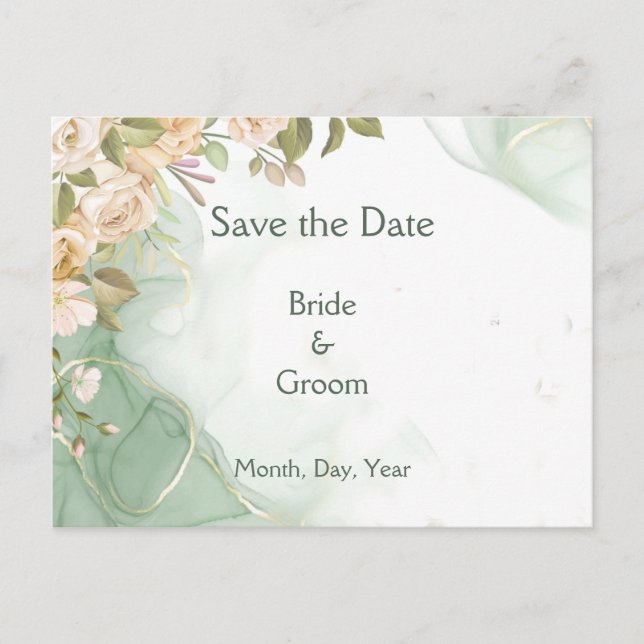 Green Foliage Botanical Ivory Roses Save the Dates Announcement Postcard (Front)