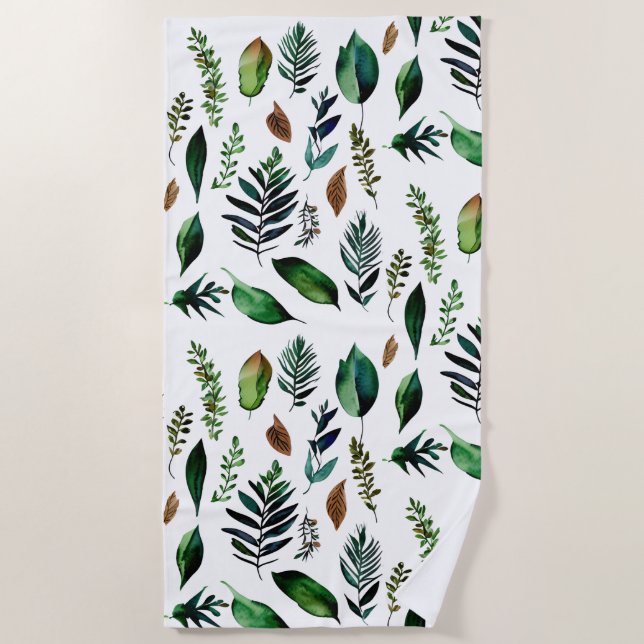 Green Foliage Botanical Nature  Beach Towel (Front)