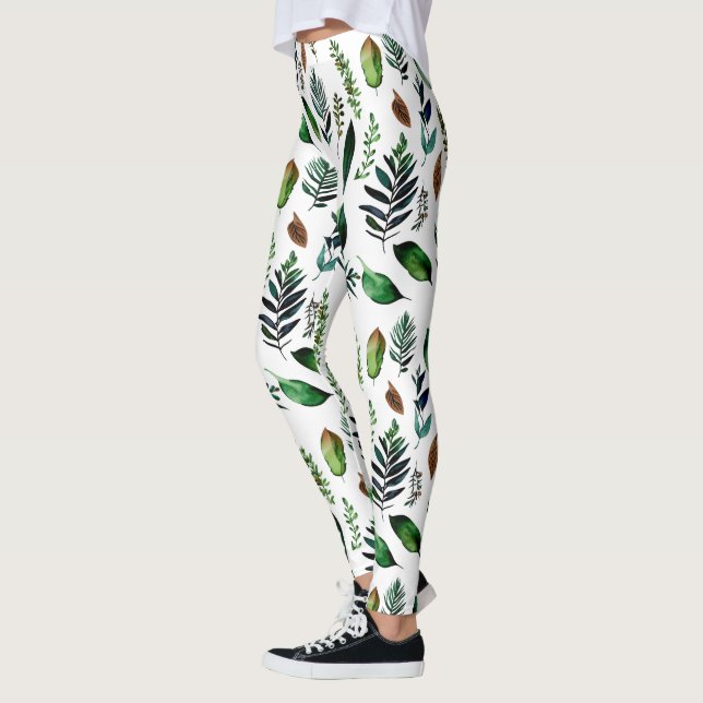 Green Foliage Botanical Nature  Leggings (Left)